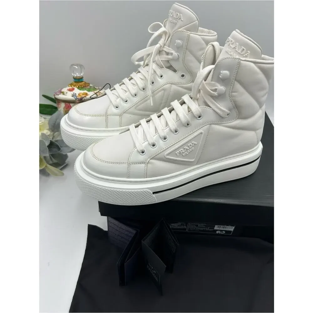 Women's Prada re-nylon and brushed leather high top sneakers size 41/11 US